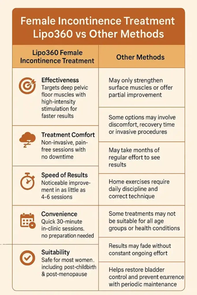 Comprehensive Guide To Female Incontinence Treatment Options 1 Table showing benefits of incontinence treatment Hamilton
