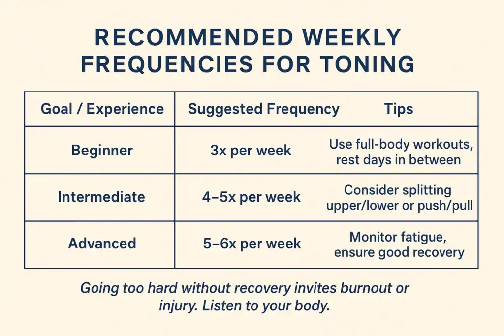 Achieving the Perfect Tone: How Often Should You Exercise for Results? 2 Graphic to show how often you should do exercise to help with toning Hamilton